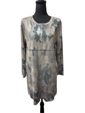 Joh Gray Camo Tunic Dress L Long Sleeve Casual faux suede tunic